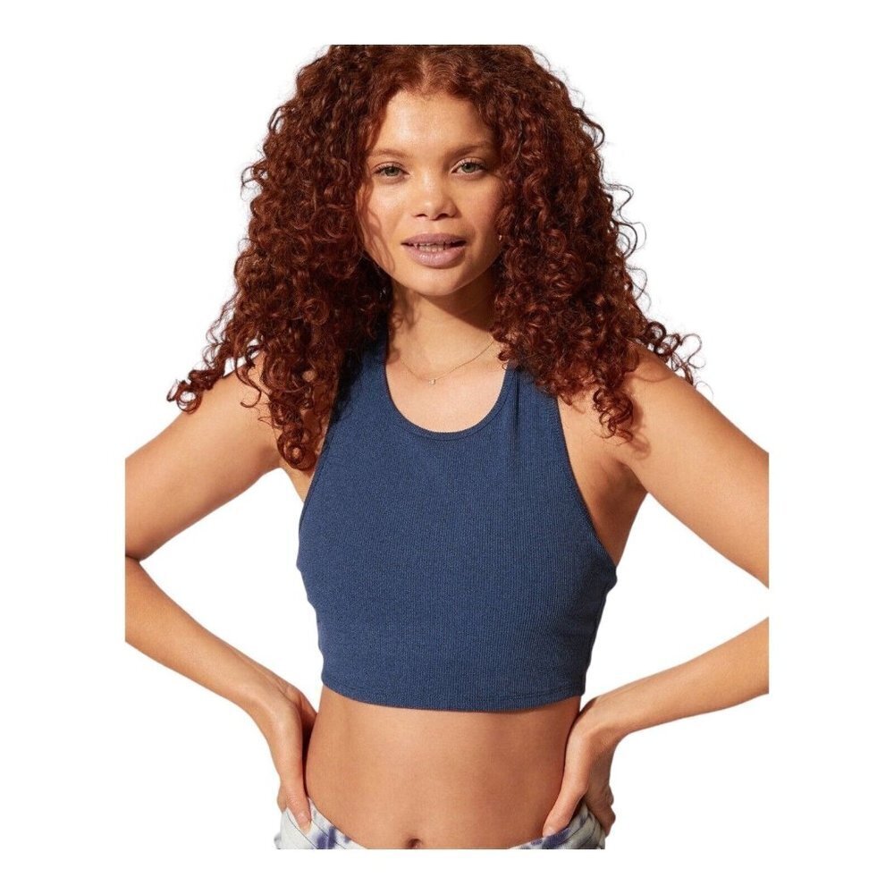 THREADS 4‎ THOUGHT KENSI RIB SPORTS BRA NAVY BLUE RACERBACK WOMEN XL SHELF BRA